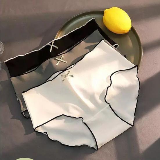 Women's Low Waist Ice Silk Underwear Seamless No Show Triangle Briefs Soft Breathable Stretchy Panties Full Coverage Underpants with Bow