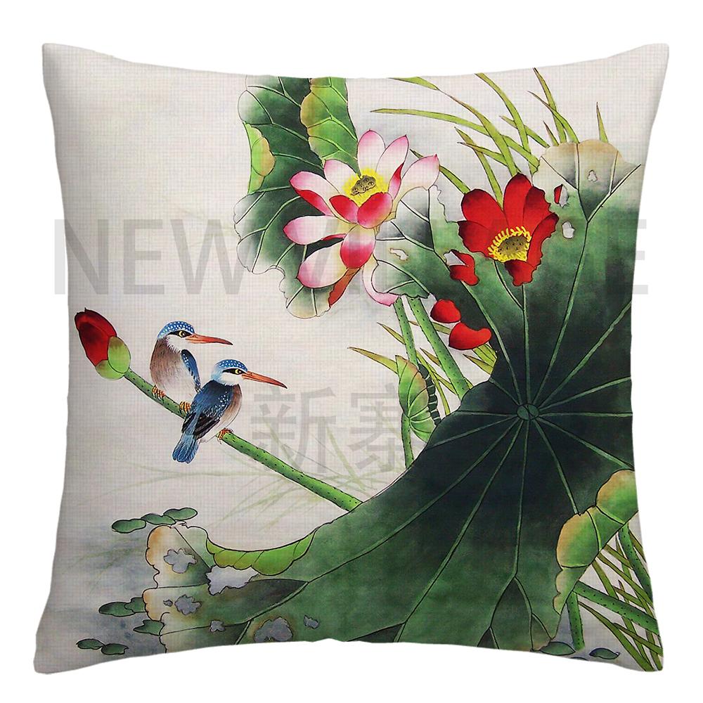 Lotus carp linen Doublesided Printed pillow cover Short plush Suitable living rooms bedrooms sofas throw cushion cover