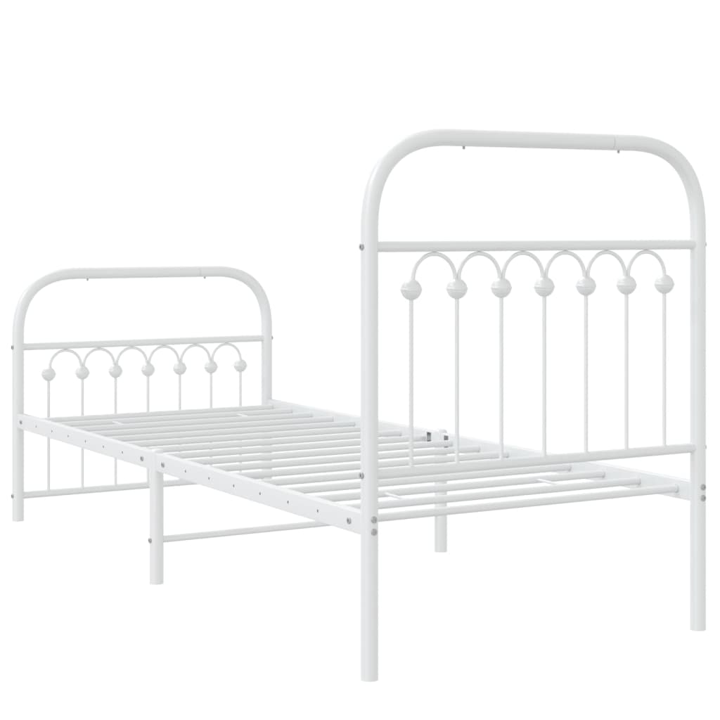 Metal Bed Frame with Headboard and Footboard White 75x190 cm