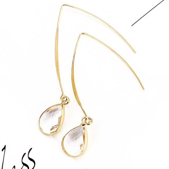 1 Paar Haken-Ohrringe mit Kunstkristall-Dekor, poliertes Kupfer, antiallergisch, lange Tropfen-Ohrringe