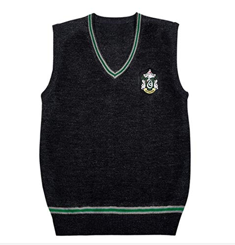 Harry Potter Gryffindor, Slytherin, Ravenclaw, Hufflepuff Vest Sweater Cosplay Costume (Slytherin, Size S)