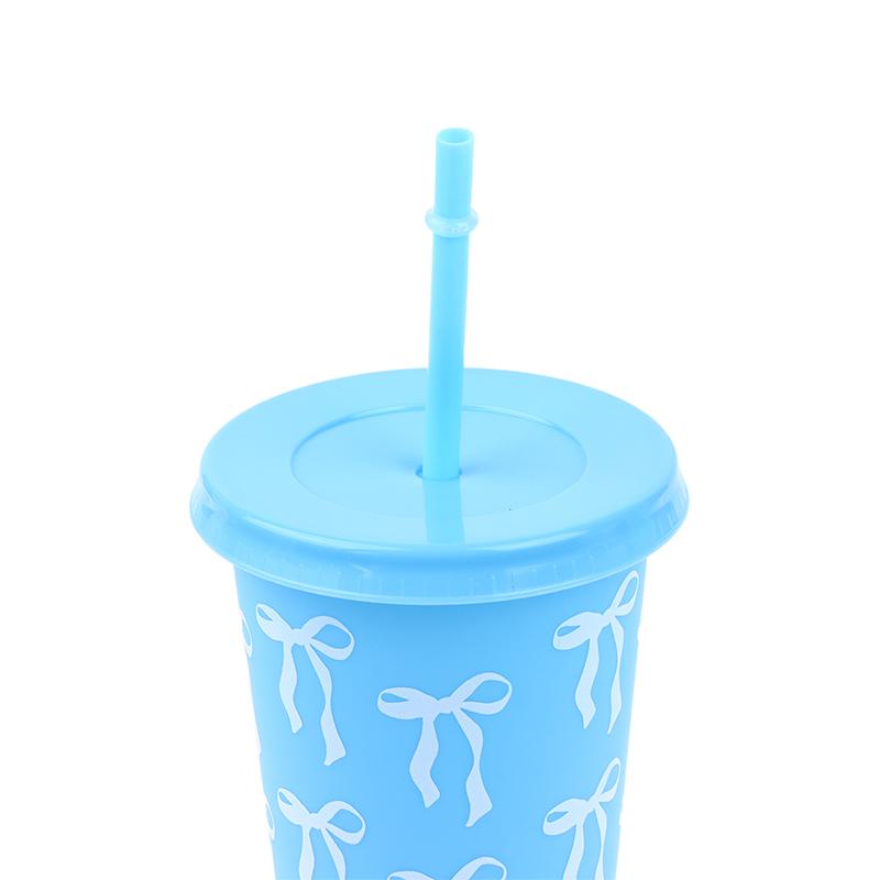 1Pc 710Ml Kawaii Bow Reusable Party Cups With Straw Lid Coffee Juice Tea Cute Tumbler With Straw Plastic Cups Summer Gifts