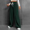 Women's Fashion Solid Color Versatile Casual Pockets Pants Loose High Waisted Drawstring Wide Leg Sweatpants