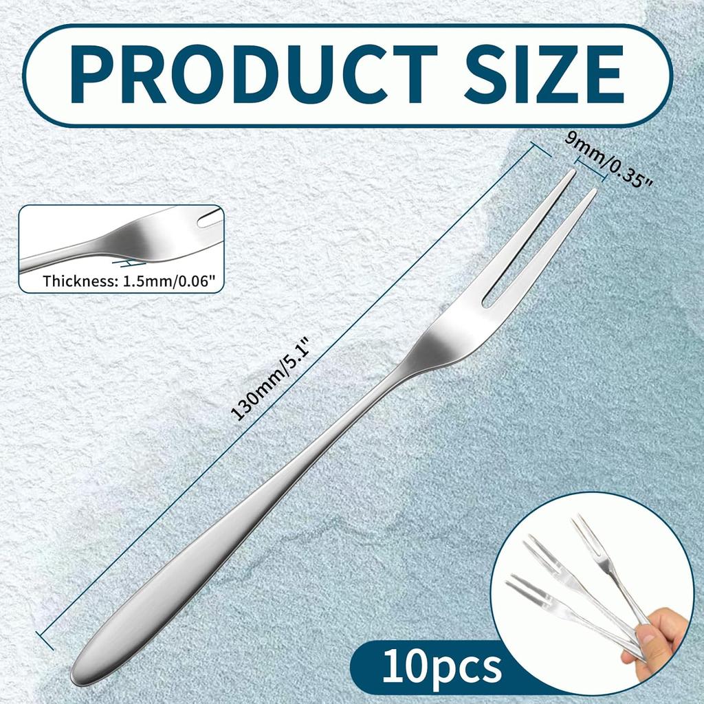10 Pcs Pickle Forks Stainless Steel Mini Forks for Appetizers, Portable Cocktail Dessert Salad Seafood Fruit Forks for Party Picnics Home Restaurant
