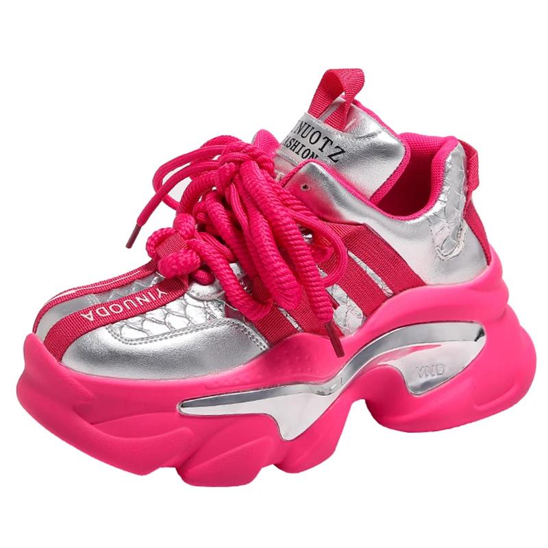 Autumn Winter Chunky Heels Vulcanize Shoes Women Fashion Mix Color Platform Sneakers Woman 2026 Lace-Up Non-Slip Walking Shoes