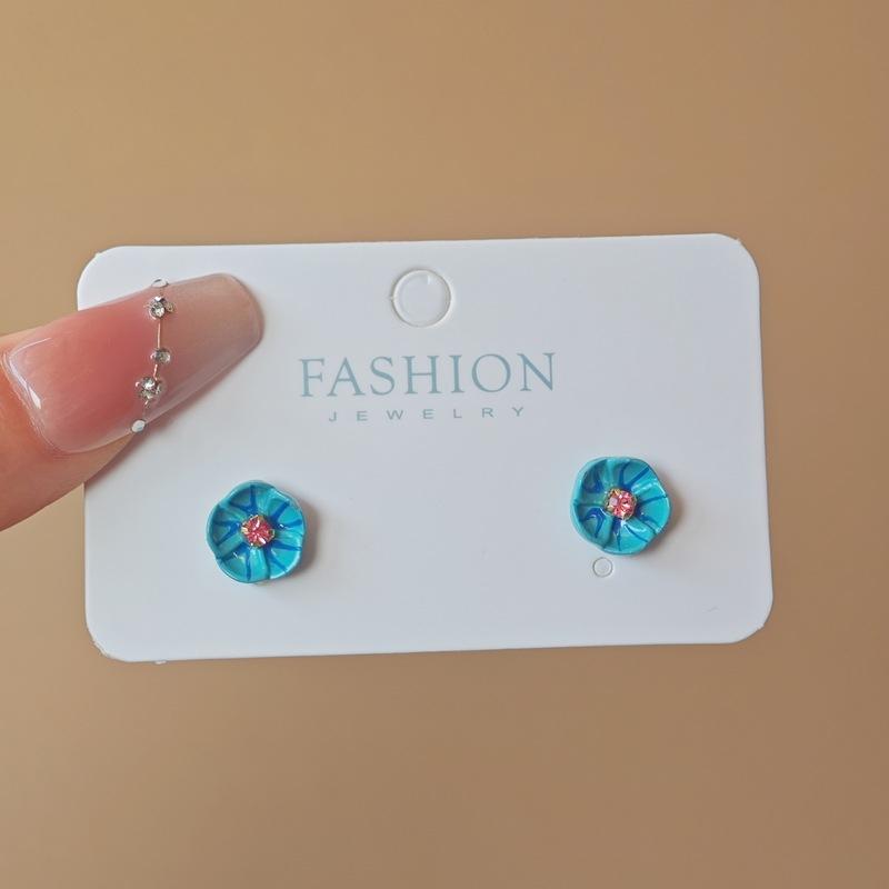 Small Blue Flowers Stud Earrings for Women Personality Fashion Unique Design Brincos Wedding Jewelry Birthday Gift