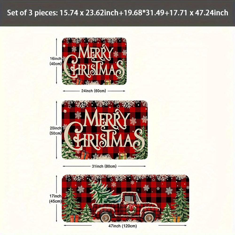 Christmas Kitchen Mat Set Anti Slip Washable Floor Rug Golden Bells Bow Star Holiday Decor Runner Carpet Non Slip Rug