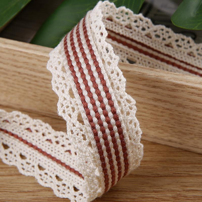 35mm width Stripe Ribbon With White Lace Edge For Hair Bow Accessories Craft Sewing Wedding Supplies Cloth Gift Flower Wrapping