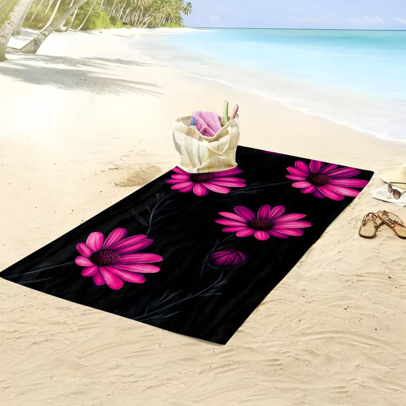 1pc Floral Beach Towel Pink Daisy Pattern Bath Towels Soft Microfiber Fabric Unisex Oversized Towel for Swimming Travel Camping