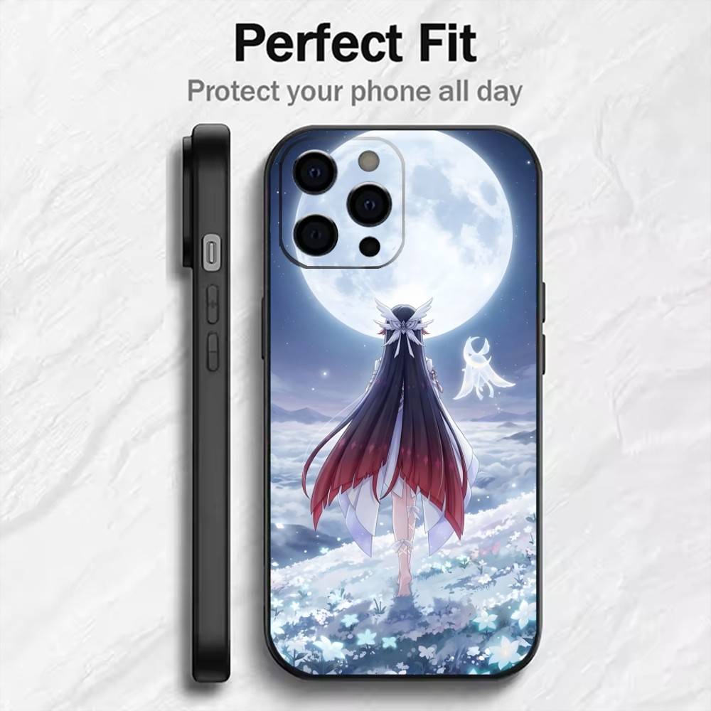 Moon Goddess Girl C-Columbina  Phone Case For iPhone17,16,15,14,13,12 Plus,Max Soft Silicone Black Cover