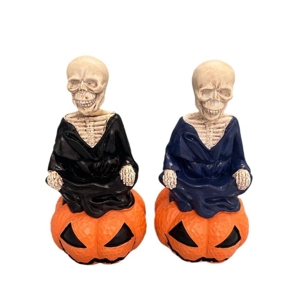 Moving Head Ghost Skeleton Ornament Resin Pumpkins Skeleton Figurines Micro Landscape Ornaments