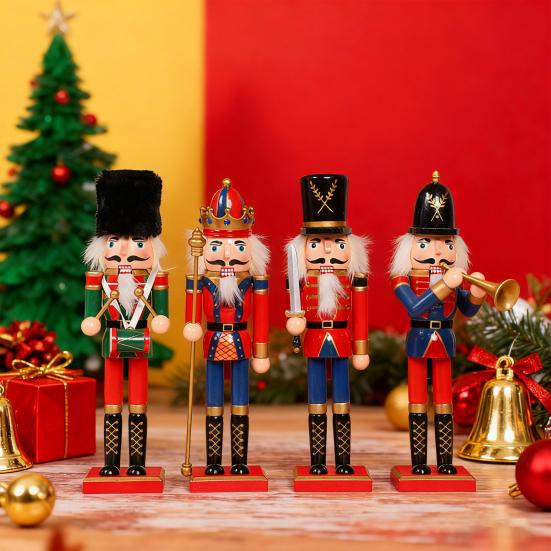 Yousheng Wooden Nutcracker Decor 30cm Hand-Painted Soldier with Moving Jaw Christmas Mantel & Tree Decoration Festive Gifts