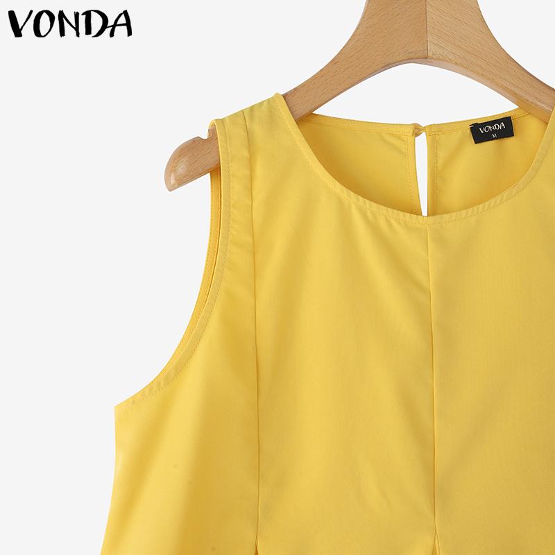 VONDA Sommer Damen O-Ausschnitt Ärmellos Plissiert Lässige Tanktops