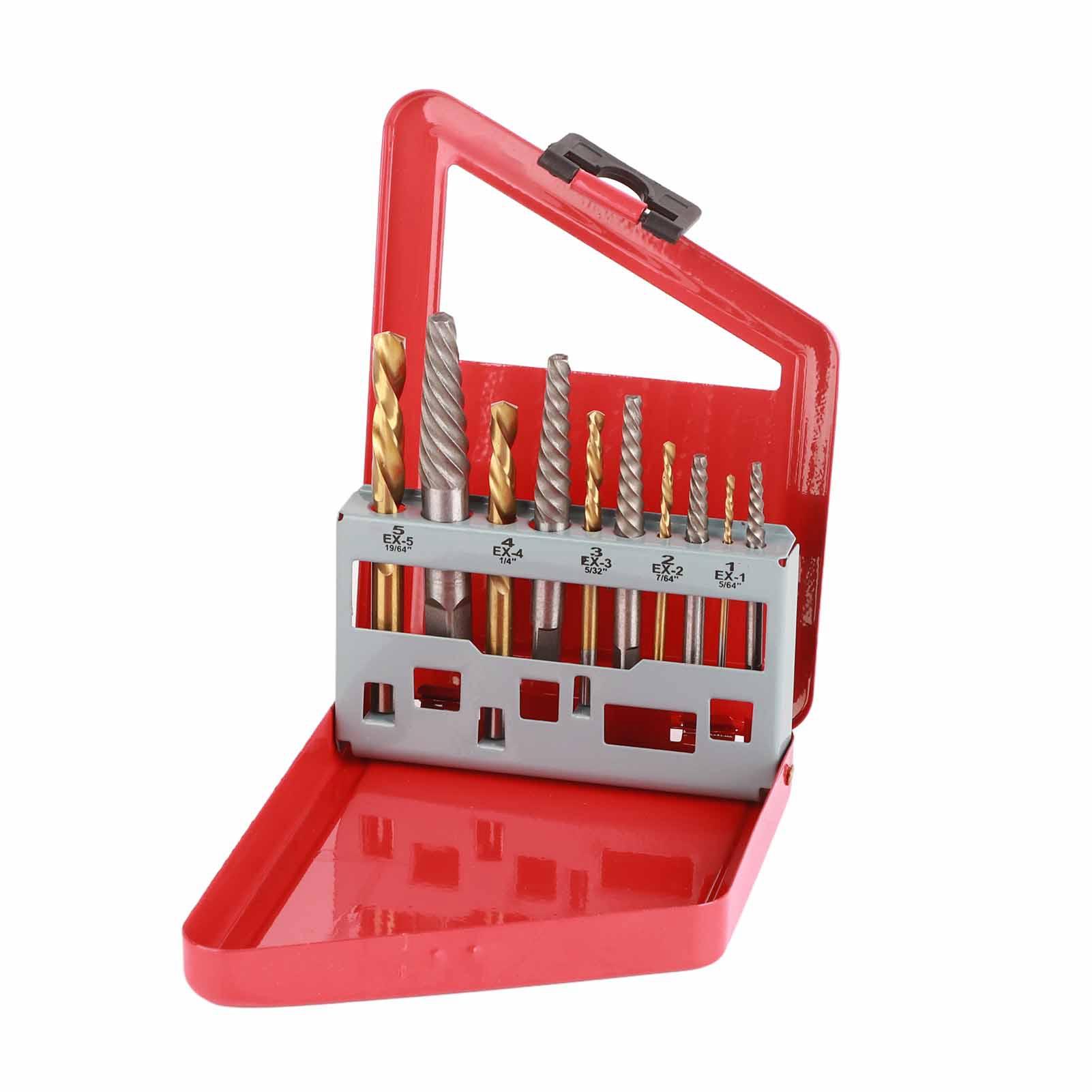 

Набор из 10 сверл и винтовых экстракторов, левостороннее титановое сверло, легированная сталь, винт