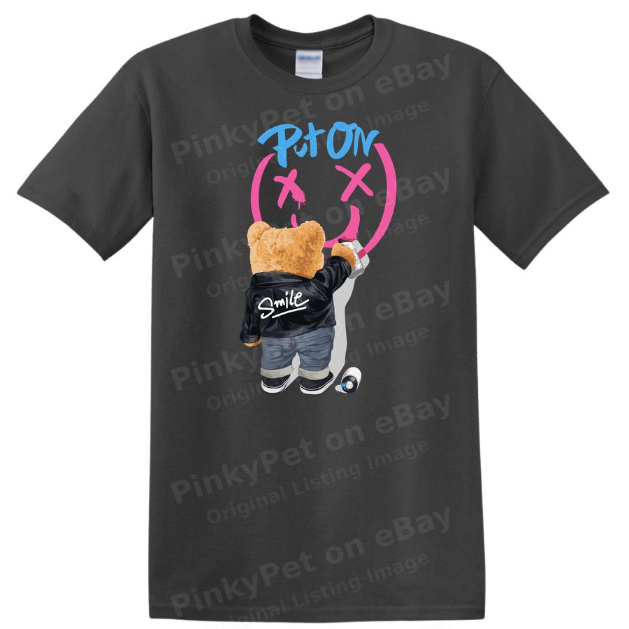 Cute Bear Graffiti T Shirt Graphic Art Smile Design Casual Streetwear Tee