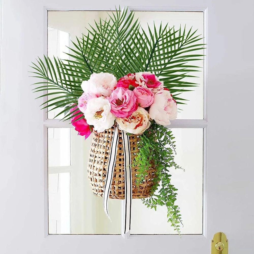 10Pcs Green Leaves Artificial Palm Leaves Flexible Branches Faux Greenery  Wedding Decor