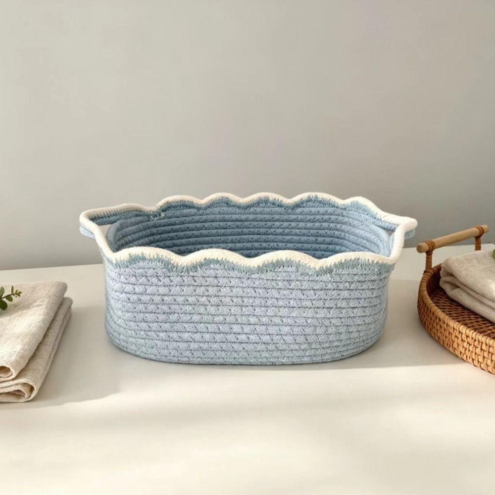 With Handles Cotton Rope Woven Basket Oval Sundries Storage Organizer Laundry Hamper  Nursery