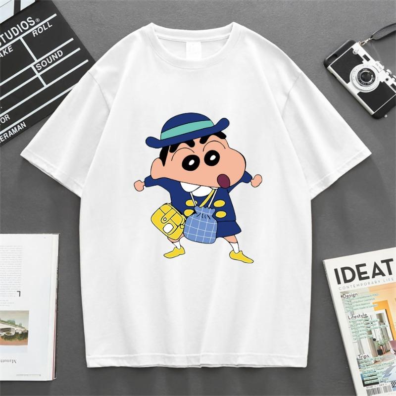 Summer Crayon Shin Chan Cartoon Print Women Tops Casual Fashion Round Neck Print Harajuku T Shirt 100% Cotton Short Sleeves