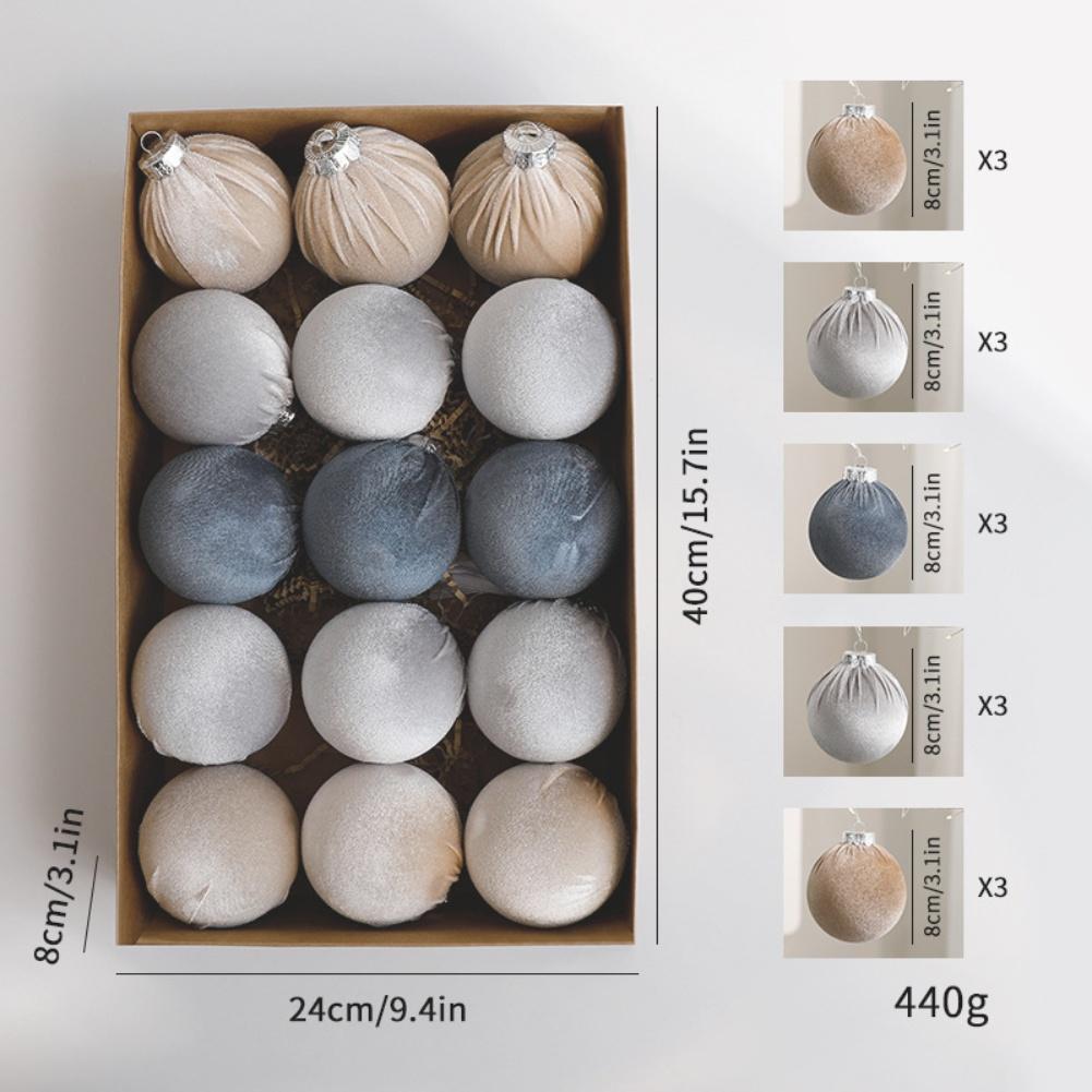 Velvet Finish Christmas Tree Ornaments Balls Set 15 Pieces 8cm Shatterproof Xmas Decorations for Holiday Tree Garland