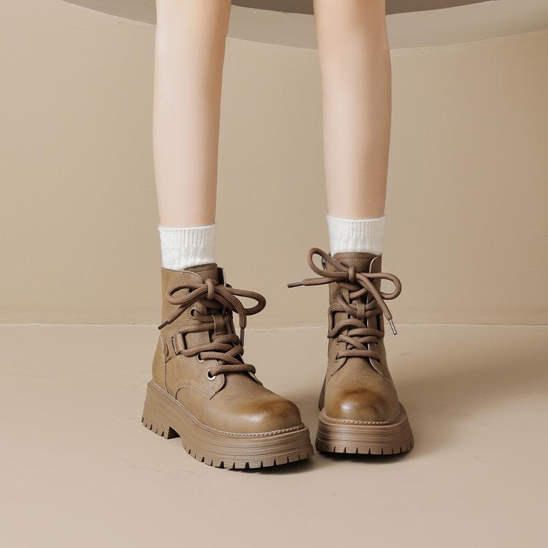 Augustine Brown Martin Boots Women's 2025 New Spring and Autumn Single Boots British Style Thick-soled Big Yellow Boots Locomotive Short Boots