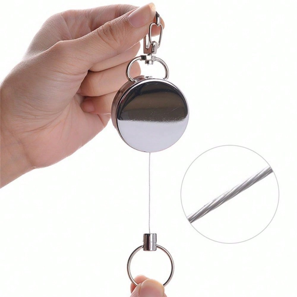 1pc Retractable Key Holder, Heavy Duty Metal Key Reel Badge Holder Telescopic Rope Pull Key Chain Keychain Card Holder With Belt Clip