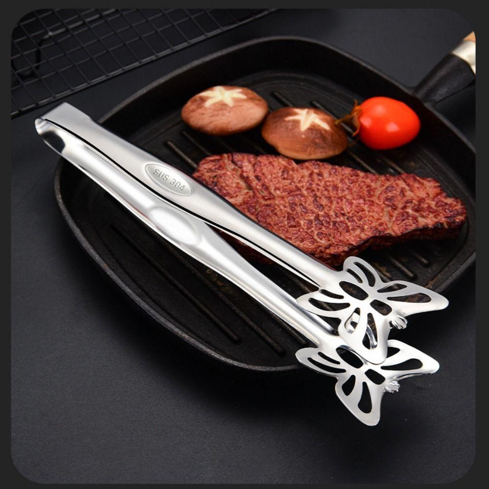 Portable Stainless Steel Food Tongs Hollow Out Bread Clip Sturdy BBQ Clamp  Restaurant Supplies
