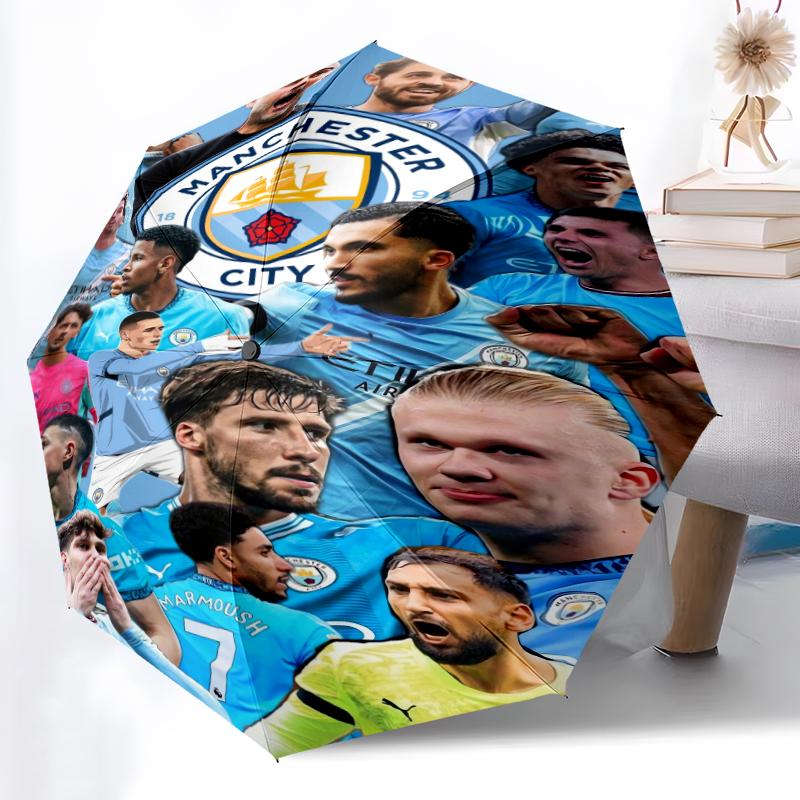 1pz Ombrello Automatico Robusto a 8 Stecche, Ombrello Manchester United Manchester City, Stampato Digitalmente, Ombrello Pieghevole per Uso Esterno in Movimento