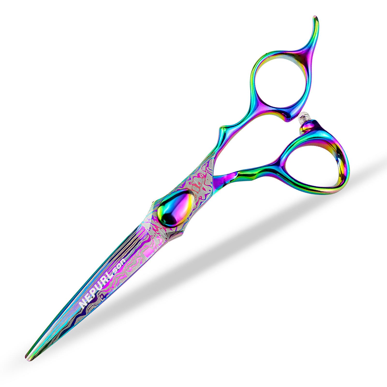 6.0-Inch NIPSON Color Pattern Double Ring Hair Cutting Scissors: Straight, Serrated, and Thinning Shears