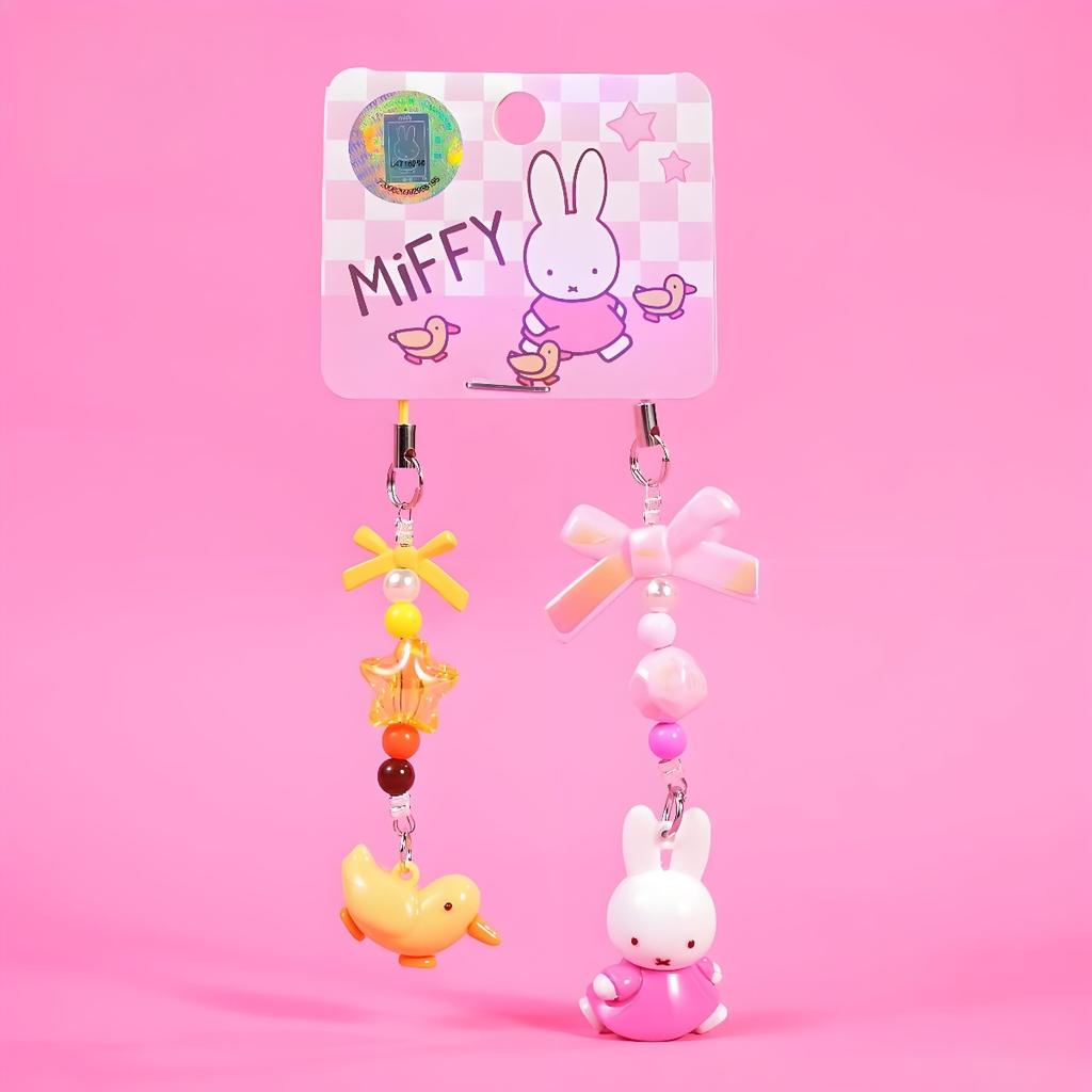 Kawaii Miffy Rabbit Keychain Cute Cartoon Miffy Rabbit Diy Keychain Creative Mobile Phone Chain Girl Bag Gift