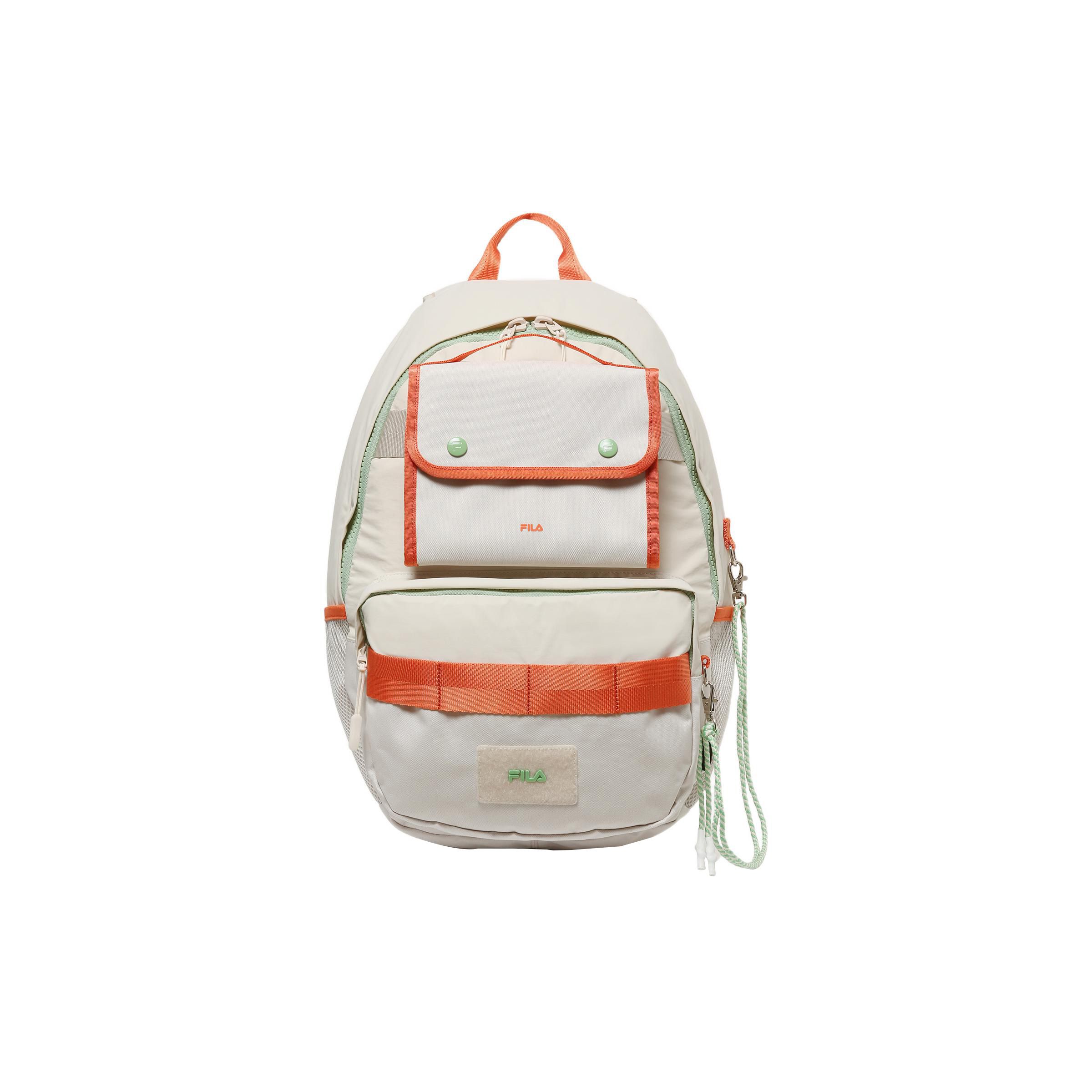 FILA Korean Style Sports Casual Multi-Pocket Large Capacity Nylon Backpack Unisex Backpack Off-White FS3BPD6013X-CRM Ecru