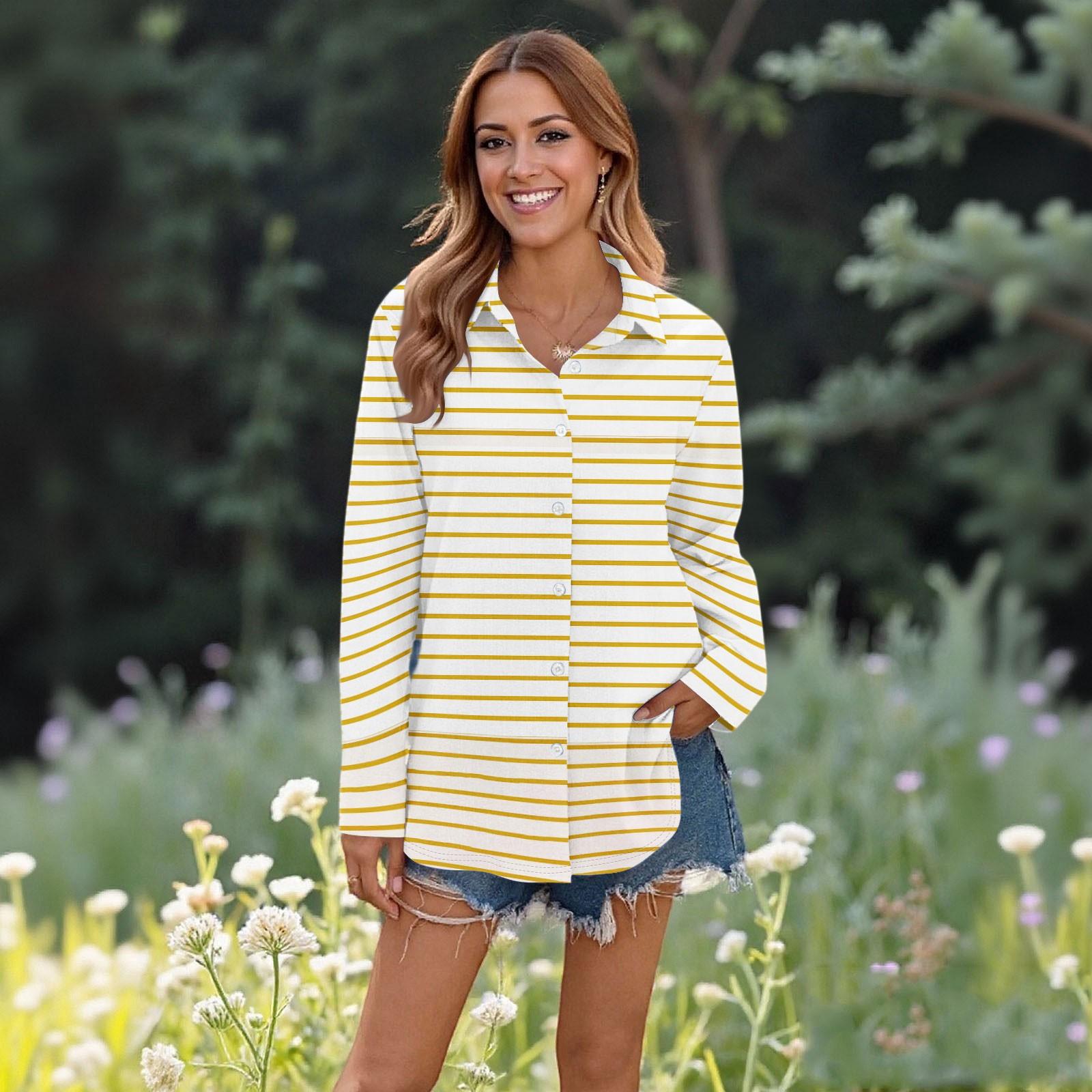 

Женские повседневные модные топы с длинным рукавом и пуговицами, свободная рубашка XL жёлтый