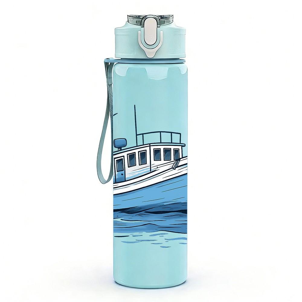 1PC Retro Sail Boat Ship 750ml Color Plastic Sports Water Bottle Leakproof Flip Straw Lid Suitable for Sports Office Home Use