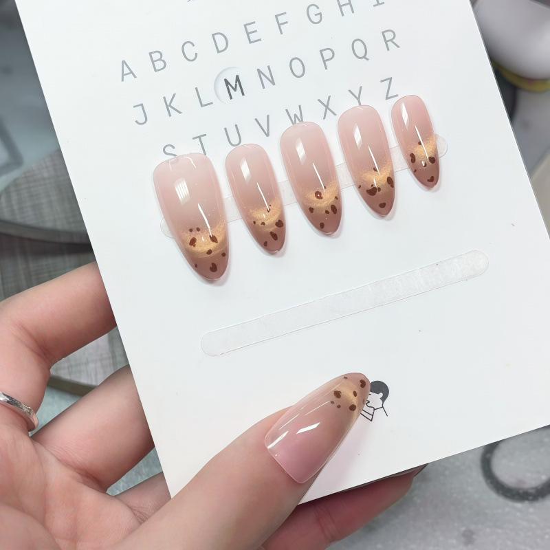 2026 French Leopard Cat Eye Handmade Medium-Long Fake Nails Stickers: Skin-Brightening Luxury Manicure