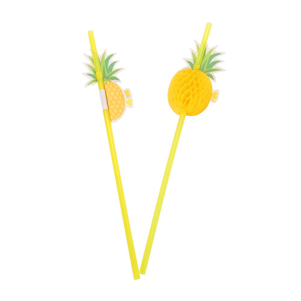 Party Decoration Set: Yellow Pineapple Straw Umbrella, Paper Honeycomb Straws, Fruit Garland, Disposable Décor