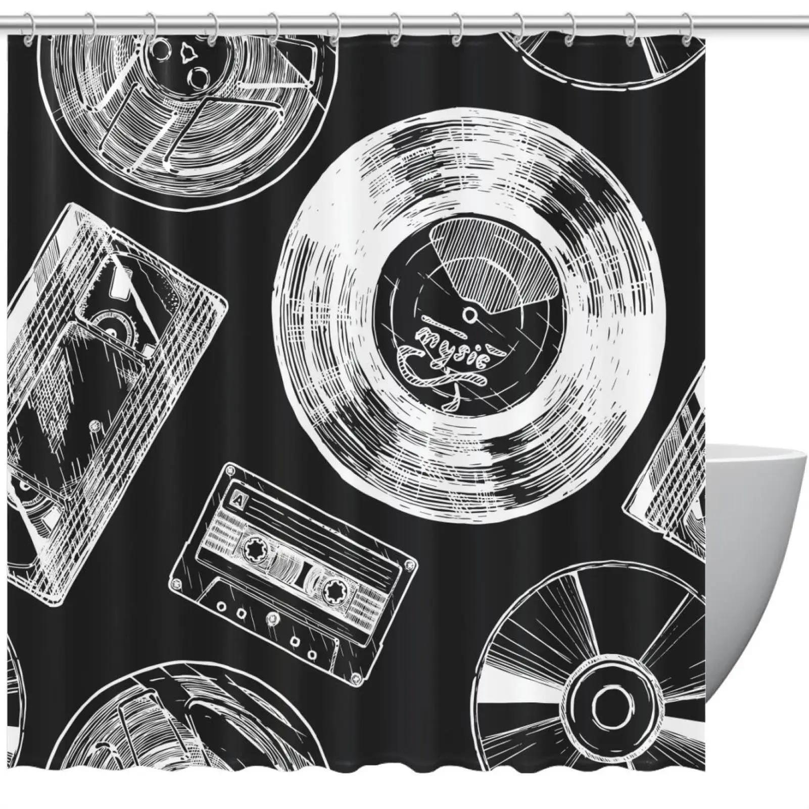 

Pop Vinyl Records Shower Curtain Retro Music Album Bathroom Decor Shower Curtain Waterproof Fabric Bathtub Screen With Hooks W60H190(CM)-1 Pcs