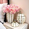 Ceramic Pot Golden Checkmate Jar Wavy Gilt Storage Tank Flower Vase Desktop Storage Container Home Decoration Accessories