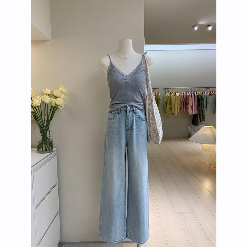 Korean Style Lace Trim V-Neck Knit Camisole: Women s Summer Tank Top Medium серый