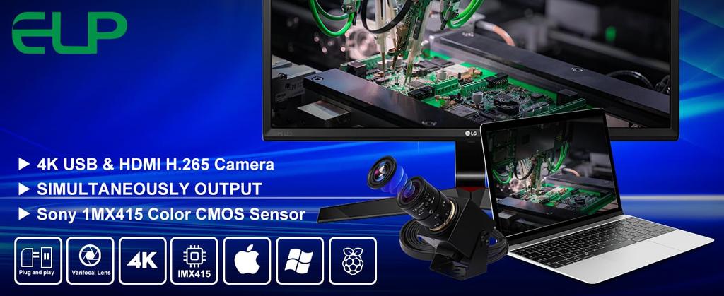 ELP 4K 30FPS USB HDMI USB Camera Manual Zoom Webcam Variable Focus PC Camera Computer Mini Camera Telescope USB Security Camera 8mp IMX415 Industrial