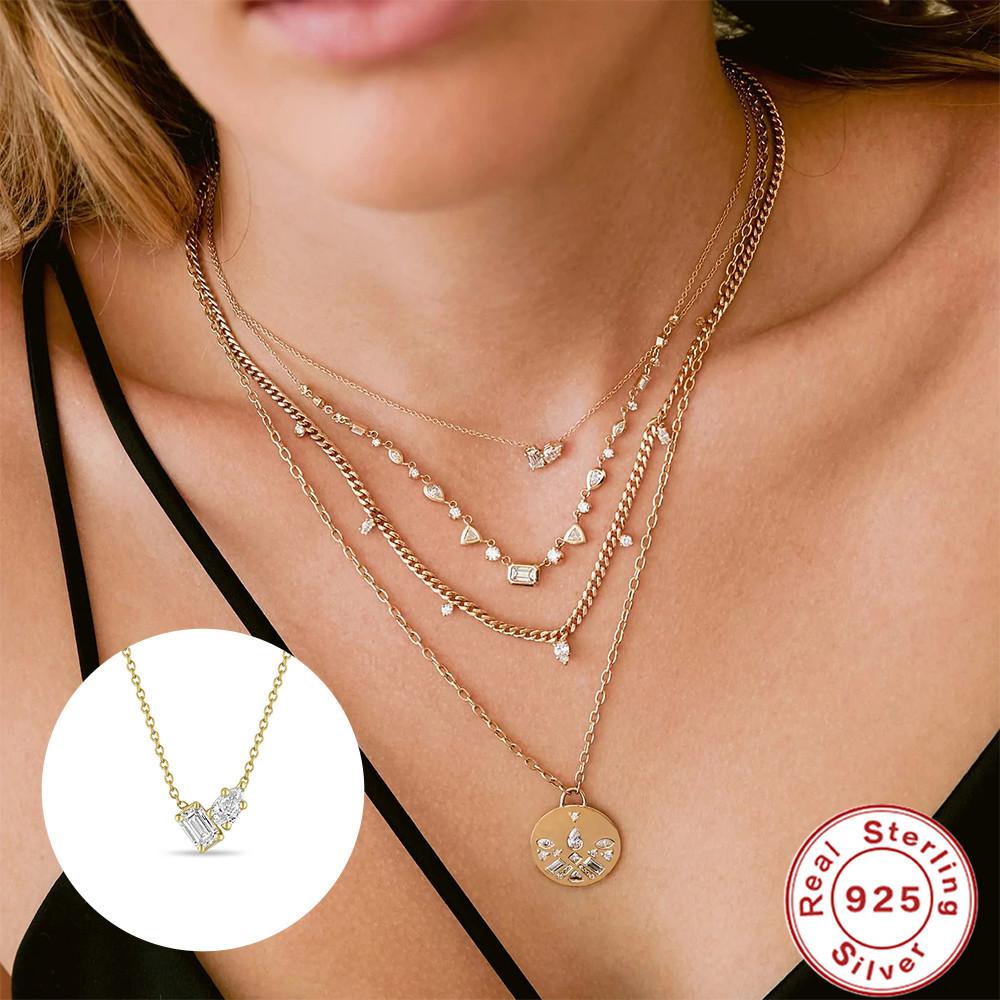 S925 Sterling Silver Compact Exquisite Ice Crystal Pendant Geometric Diamond Temperament Daily High-End Atmospheric Necklace