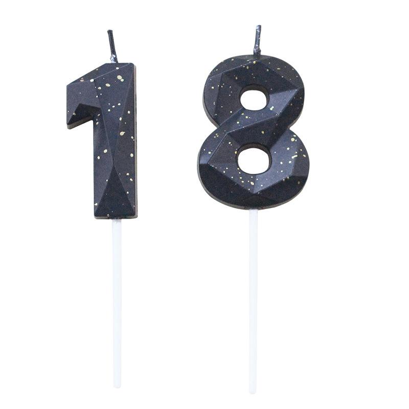 New Birthday Party Cake Decoration Time and Space Numbers 0-9 PVC Boxed Black Gold Dot Candles