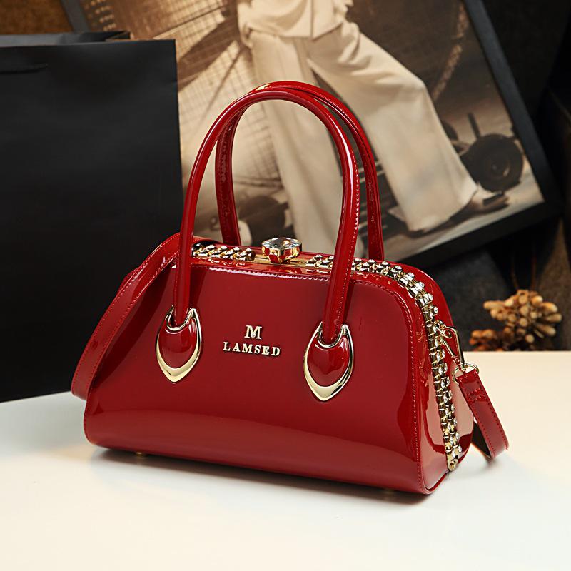 Patent Leather Mom's Handbag: Fashionable Genuine Leather Crossbody Shoulder Bag