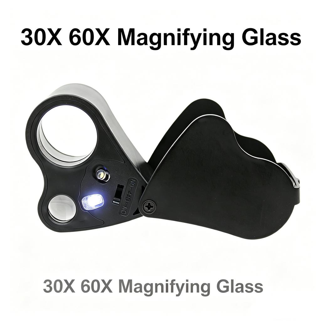 30X 60X Jewelers Loupe Magnifier Foldable Jewelry Magnifier Compact Magnifying Glass with ED Light Jewelry Loupe Magnifier