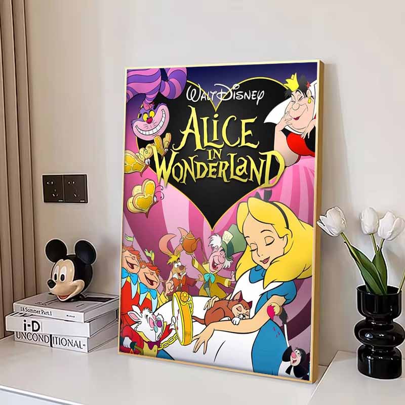 Disney Diamond Painting: Alice in Wonderland Classic Animation Poster Cute DIY Rhinestone Mosaic Cross Stitch Kit Embroidery Gift for Home Decor