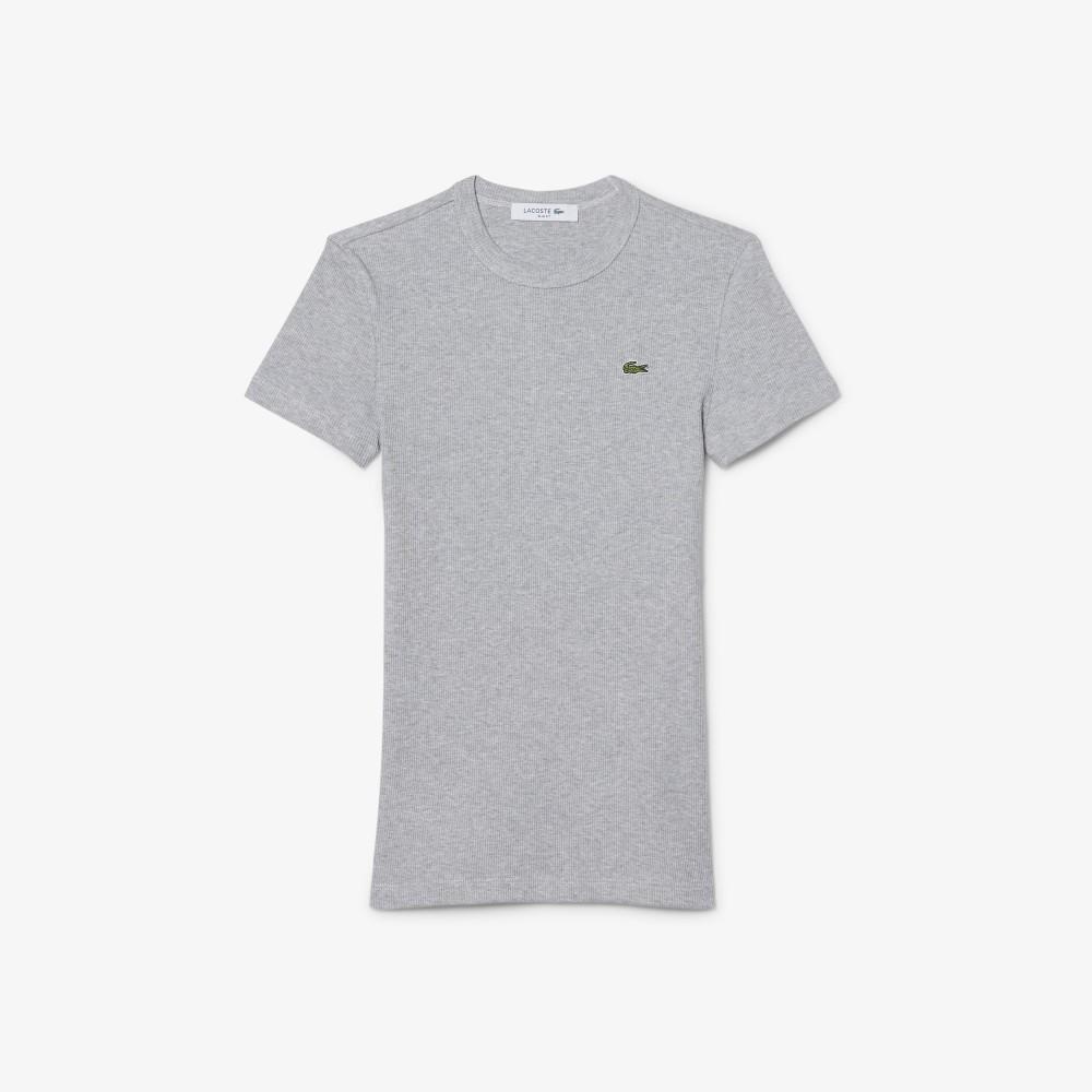 [lacoste] Women's Slim Fit Ribbed Short-Sleeve T-Shirt TF5538-56GCCA