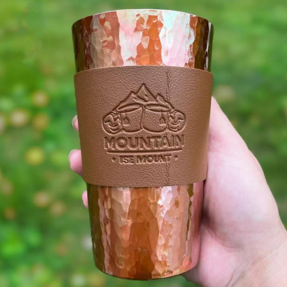 Tazza da Caffè in Rame Puro, Artigianale con Texture Retrò 350ml Moscow Mule con Tazza Tumbler in Pelle, Tazza da Tè Acqua Vintage Stoviglie
