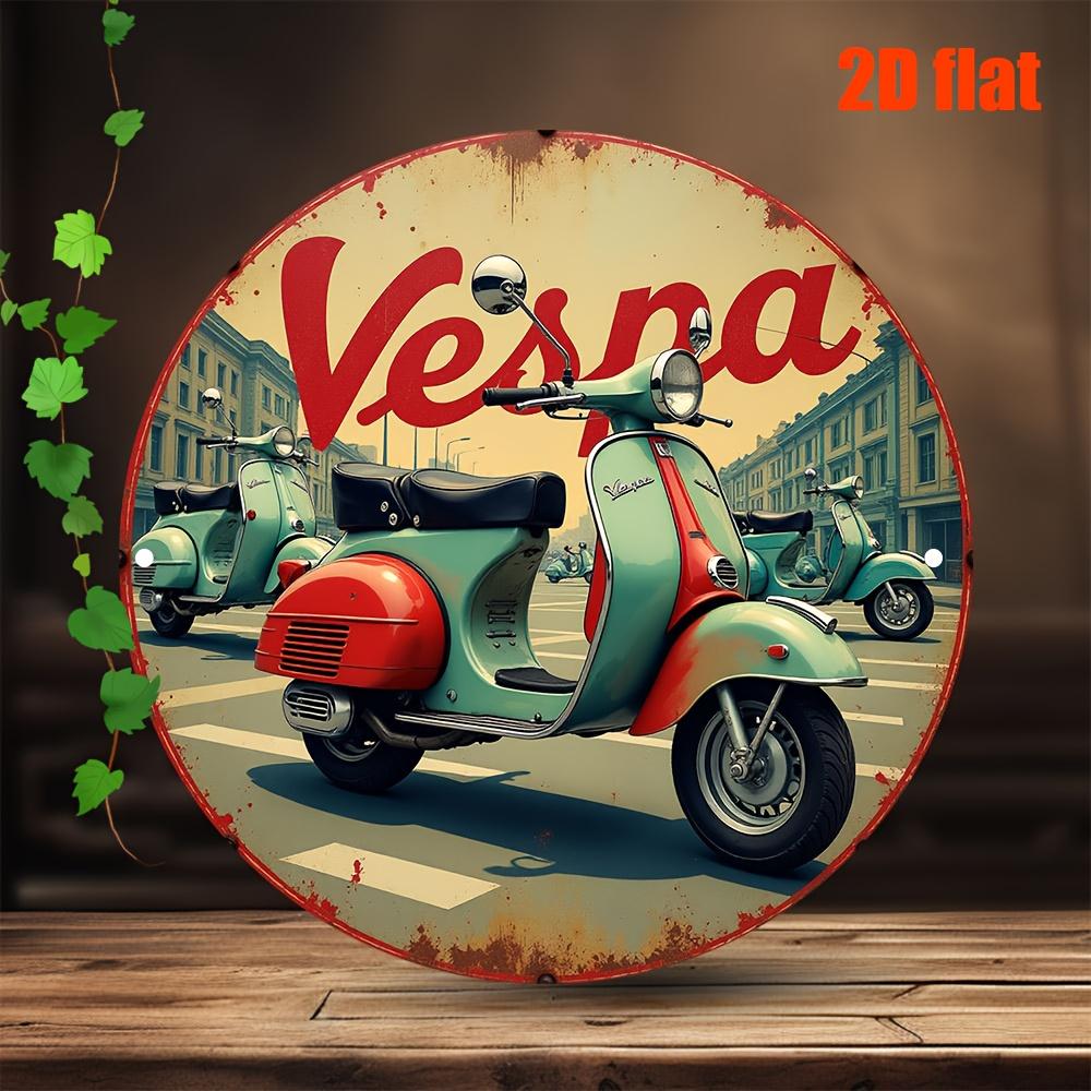 2D Flat, 2D Flat Retro Vesna Scooter Metal Wall Art - Vintage Aluminum Tin Sign, 19.69x19.69inch, Easy to Install, Perfect for B