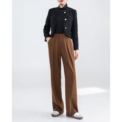 Brown Straight-leg Pants for Women New Fashionable Slim Wool High Waist Drooping Casual Suit Pants