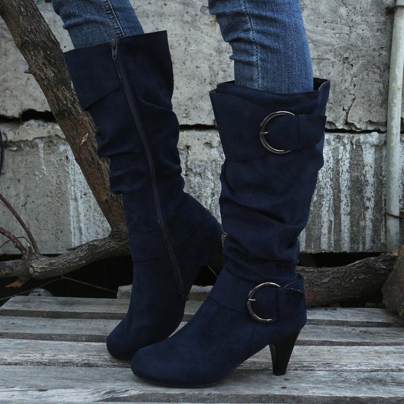 Large Size Kitten and Fashion Boots Autumn and Winter New Tall Tube But Knee Round Head Buckle Belt Women's Boots
