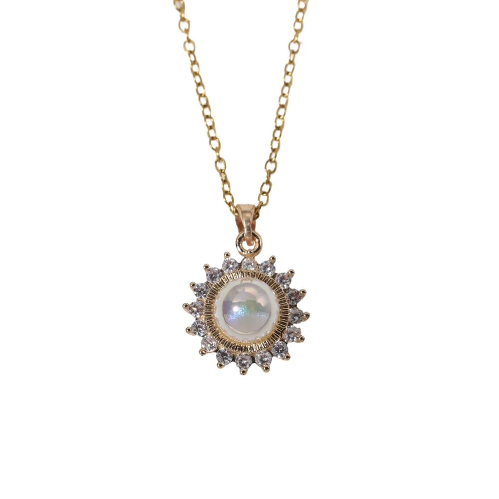 Fashion Imitation Pearl Flowers Pendant Necklaces for Women Zirconia Necklace Wedding Party Jewelry Accessories