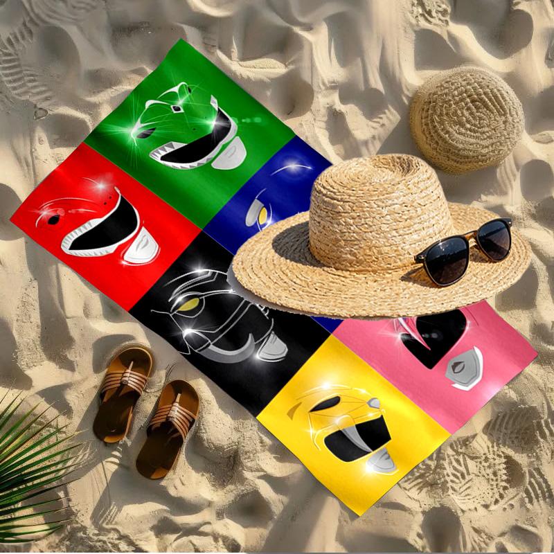 Mighty Morphin Power Rangers Print Beach Towel Design, Soft, Lightweight. for Home Bathroom, Spa, Pool, Yoga, Surfing, Camping, Gift for Family, Frien